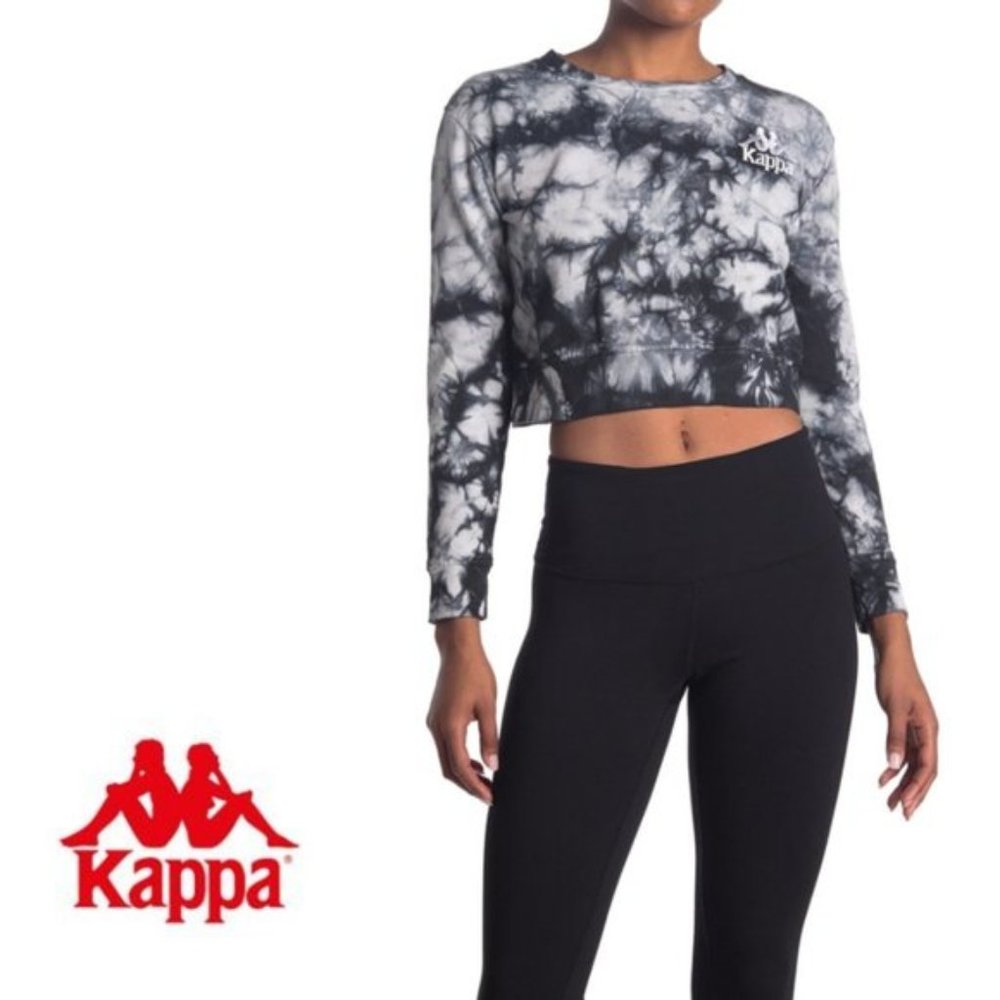 Kappa NWT Black & White Authentic CATROS Cropped Tie-Dye Sweatshirt, Size Medium